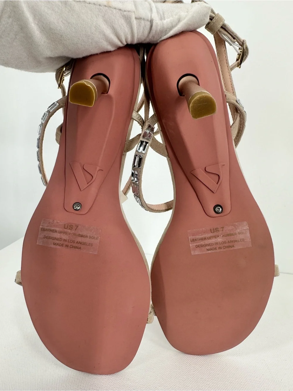 VICE VERSA Marina Beige Crystal Strap Convertible Sandel Heels to Flats Size 7 - Picture 6 of 16